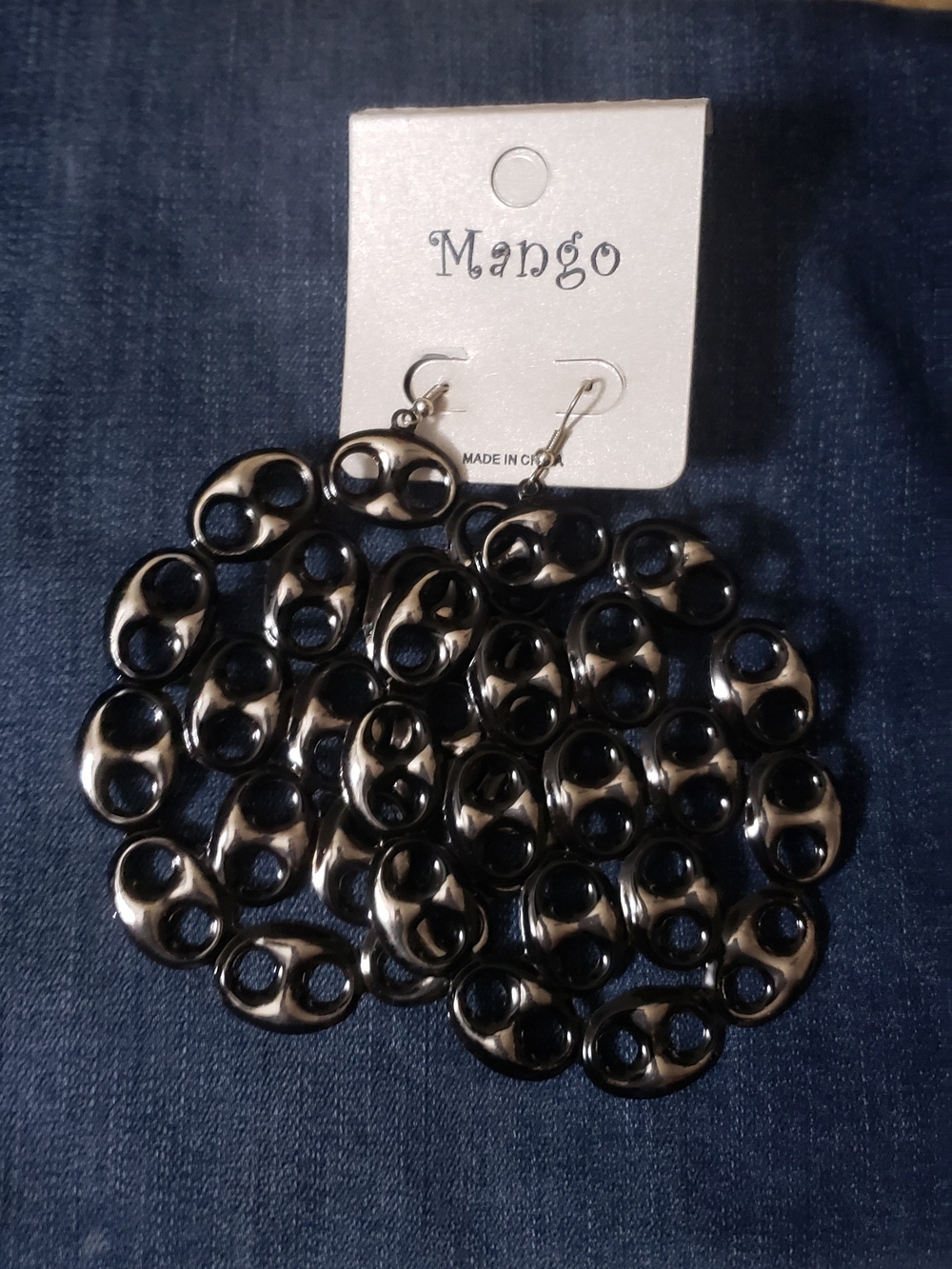 Mango Glossy Black Link-Drop Earrings